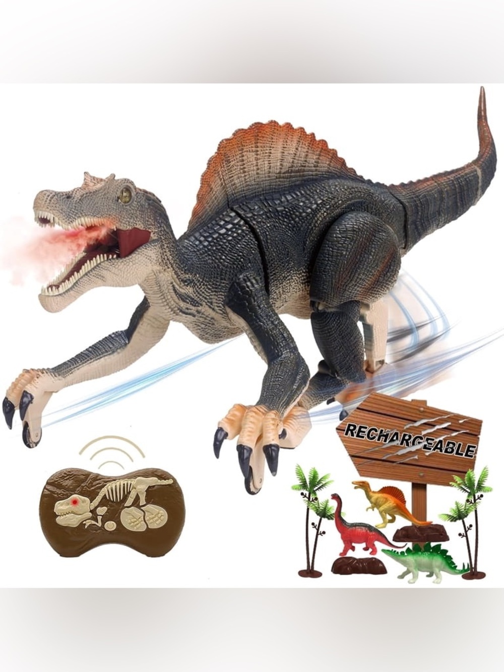 Remote Control Spinosaurus Dinosaur Toy - Black and Brown NEW